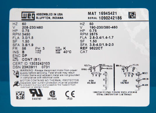 37CT7M 3/4HP Pump Water Condensate Turbine 208-230/460V 3-Phase