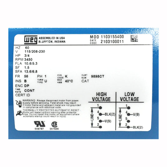 Burks® 7CT7M Close Coupled Water Condensate Turbine Pump 3/4HP 115/230V